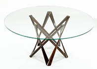 Circular solid hardwood dining table with glass top